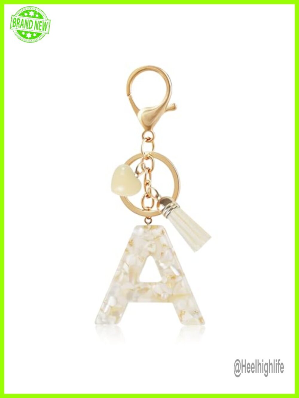 Resin Initial Letter Keychain Heart Charm Tassel Bag Charm Purse Accessory